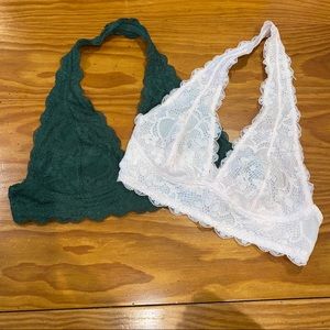 Free people blush pink and forest green bralettes